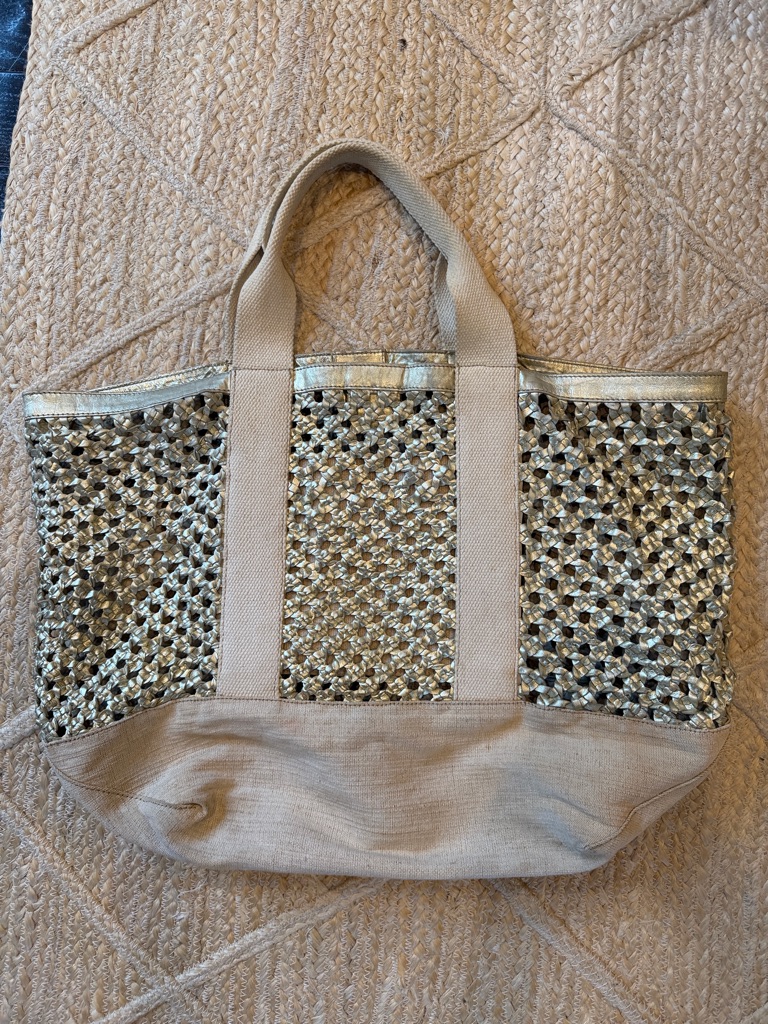 Anthropologie Woven Metallic Leather And Canvas Tote Bag